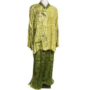Vintage LYNG Pants Set Green Asian Motif L